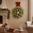 Lnymura 24 Inch Lighted Christmas Wreath Cat Sign Wreath with Timer Cedar Branches Pine Needles Red Berries and Holly Leaves Christmas Dcor Holiday Hanging Decoration for Door Wall Mantel