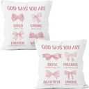Pink Christian Bible Coquette Bow Throw Pillow Covers 18x18 Set of 2, Decor Pillow Cases Gifts for Teen Girls Dorm Nursery Bedroom, God Says You Are Loved Square Pillowcases for Couch Bed Sofa