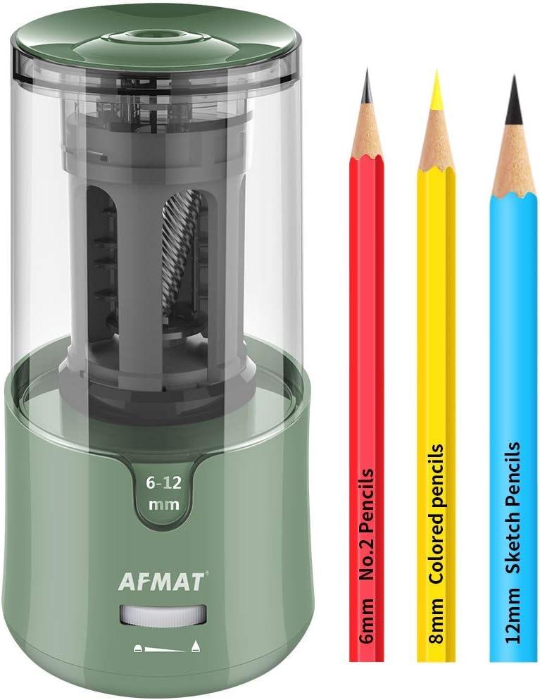 AFMAT Electric Pencil Sharpener, Auto Stop, Super Sharp & Fast, Electric Pencil Sharpener Plug in for 6-12mm No.2/Colored Pencils/Office/Home PS94 (Green)