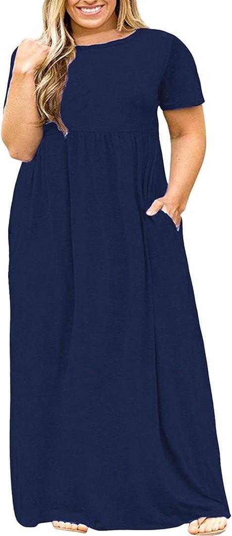 Halife Plus Size Dresses for Women Summer Casual Beach Long Maxi Dress with Pockets, 4 XL