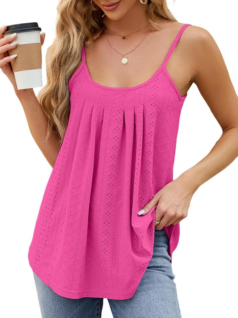 Womens Floral Crewneck Summer Tank Tops 2025 Loose Fit Sleeveless Shirts Casual Flowy Tunic Cami Top (Pink)
