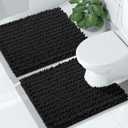 Yimobra Bathroom Rugs Sets 2 Piece - Quick Dry Extra Thick Luxury Chenille Bath Mat, Non Slip Super Absorbent for Tub Shower Sink, Machine Washable Shaggy Floor Mat, 24"x17+24"x20" Inch, Black