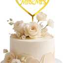 Mr and Mrs Cake Topper with Rustic Design, Acrylic Bride and Groom Wedding Cake Topper for Weddings, Engagements, Anniversaries and Bridal Showers (Golden)