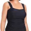 Ocean Blues Women's Tummy Control Tankini Top Only Wide Shoulder Straps Swim Top, XXL