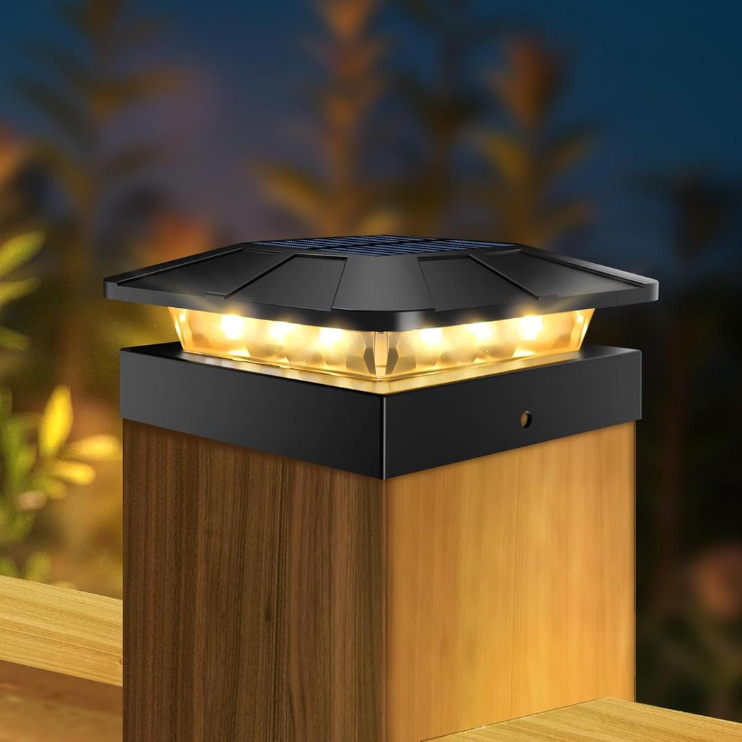 Peasur 4x4in Solar Post Cap Lights Outdoor with 3 Modes, LED Post Light Solar Powered Waterproof, Wood/Vinyl Fence Posts Lights for Deck Railing Mailbox (1 packs, Black)