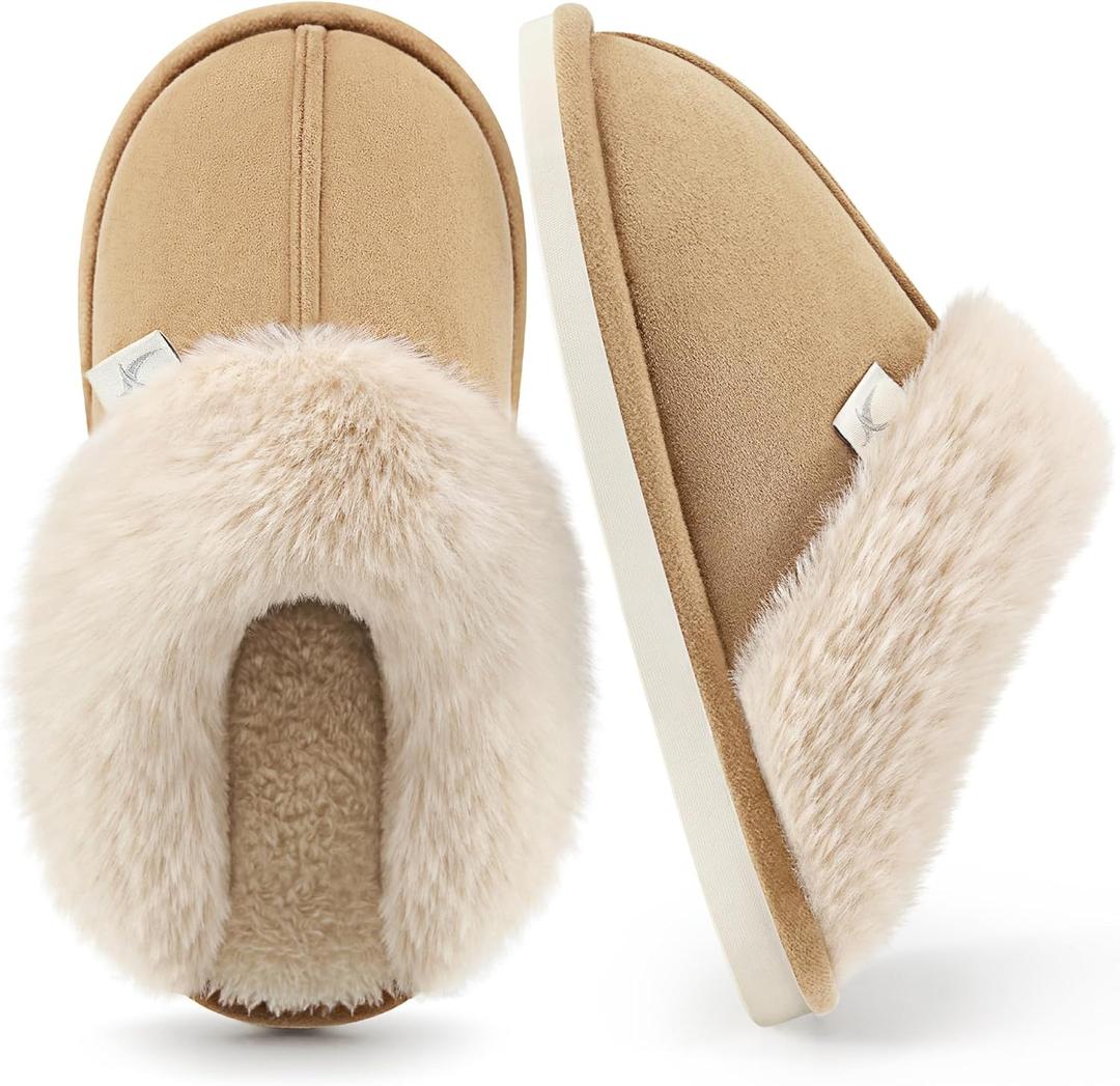 Aomigoct Womens Fuzzy House Slippers: Warm Plush & Non-Slip for Everyday Soft - The Perfect Thoughtful Gift for Mom & Grandma in Winter (10-10.5, Khaki)
