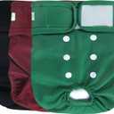 wegreeco Washable Female Dog Diapers (Pack of 3) (Large (15"-17" Waist), Burgundy, Black, Jade)
