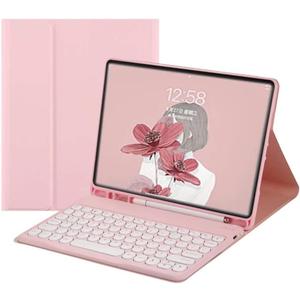 for Kindle Fire HD 10/10 Plus Tablet (13th/11th Generation, 2023/2021 Release) 10.1", Detachable Round Keys Keyboard Case with Pencil Holder Pink