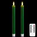 GenSwin Flameless Taper Candles Flickering with 10-Key Remote, Battery Operated Led 3D Wick Light Window Candles Real Wax, Christmas Home Wedding Decor(Green, 0.78 X 9.64 Inch)