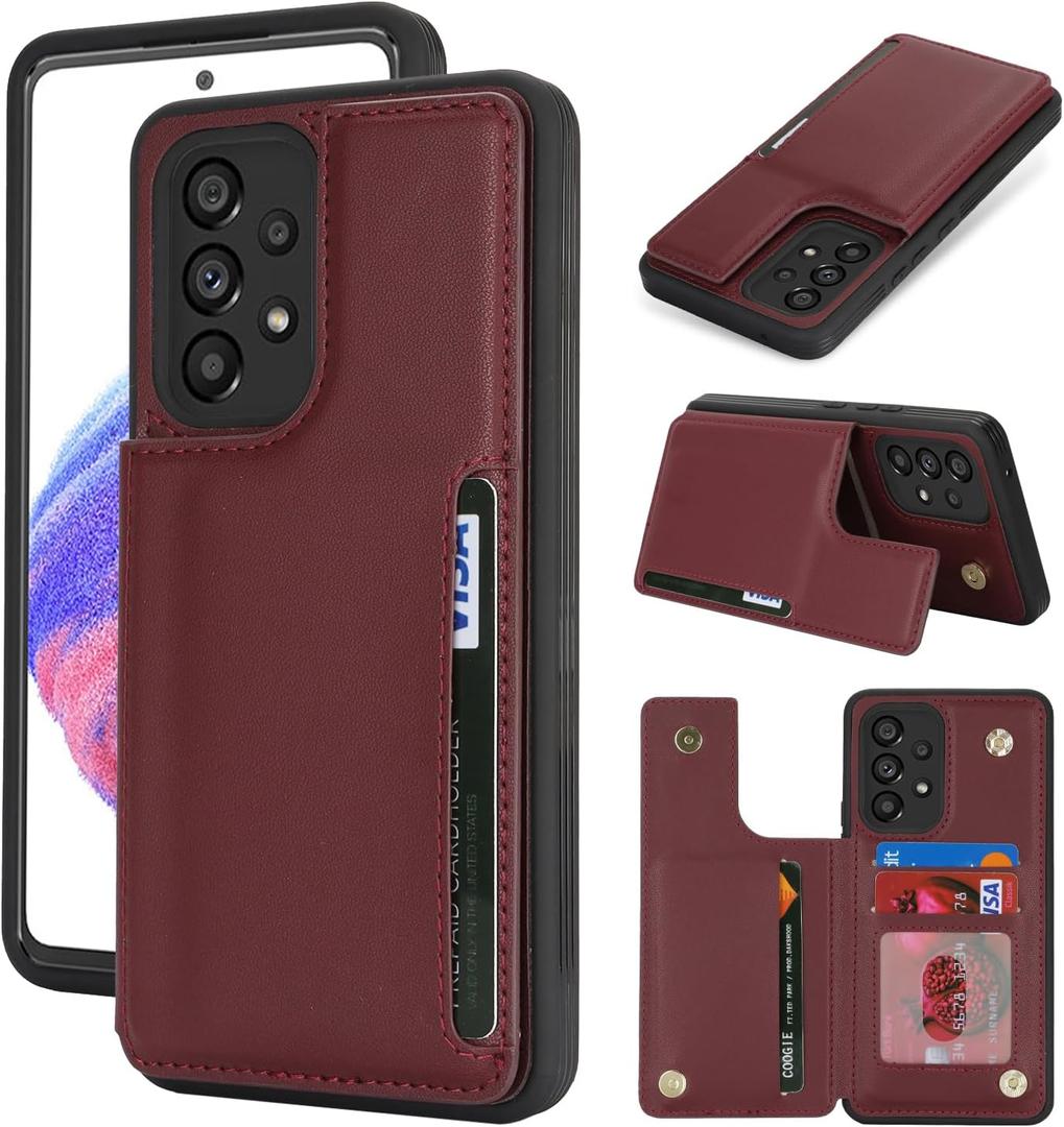 iCoverCase Compatible with Samsung Galaxy A53 5G Case with Card Holder, A53 5G Wallet Case for Women Men [RFID Blocking] PU Leather Protective Phone Case for A53 5G (Wine Red)