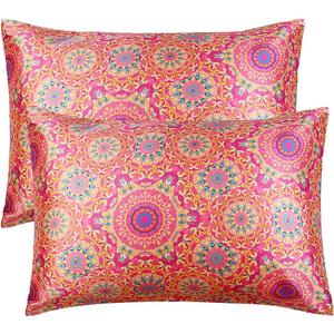 BEDELITE Satin Pillowcase for Hair and Skin Digital Printing, Super Soft Cooling Similar to Silk Pillow Cases 2 Pack with Envelope Closure, Gift for Women Men(King 20x40 Inch, Mandala)