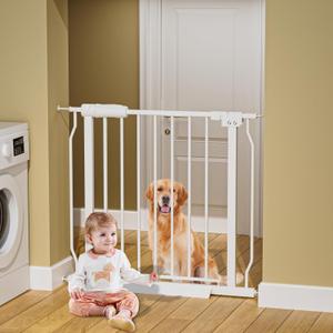 HOOEN 29-34 Inch Wide Baby Gate for Stairs Doorways Metal Indoor Dog Gates Pressure Mounted Walk Through Safety Gates Child Gates for Kids or Pets (29"-34") (White)