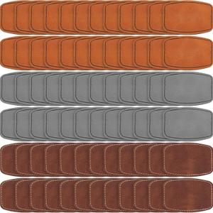 Dunzy 60 Pcs Blank Leatherette Hat Patches with Adhesive Rustic Rounded Rectangle Patch Faux Leather Patches for Hats Costumes Fabric Repair Sew Laser Supplies(Khaki, Gray, Brown,2x3inch)