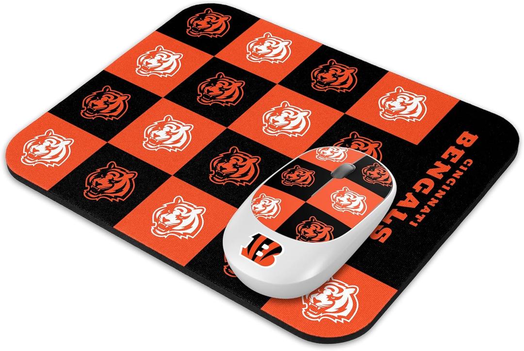 SOAR NFL Wireless Mouse and Mouse Pad- Checkered (Cincinnati Bengals)