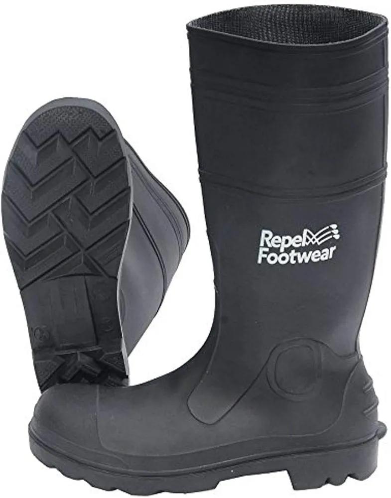 Galeton 11578-10 Repel Footwear Economy 15" PVC Waterproof Boots with Plain Toe with No-Slip Treads, Men's Size 10, Black