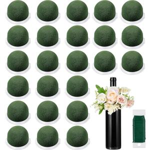 Tessco 24 Pcs Mini Floral Foam Holder Round Floral Foam with Green Arrangement Wire Arrangement Supplies for Table Wedding Wine Bottle Decor