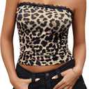 Avidlove Tube Tops for Women Lace Trim Ribbed Strapless Crop Tops Ruched Y2k Bandeau Going Out Top (Medium, Leopard)