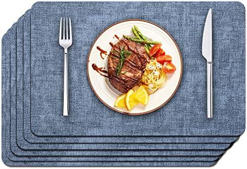Maxpearl Faux Leather Placemats Set of 6 - Waterproof - Wipe Clean - Heat Resistant - Anti Slip Dining Table Place Mats, Suitable for Indoor & Outdoor Use, 17’’×12’’, Blue