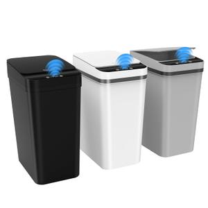 3 Pack Automatic Small Bathroom Trash Can with Lid - 2.5 Gallon Touchless Garbage Can, Motion Sensor Smart Trash Bin, Slim Dog Proof Trashcan, Waterproof Plastic Wastebasket for Bedroom Office Kitchen (Black/White/Grey)