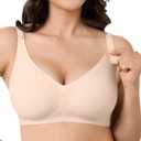 Wireless Hands-Free Pumping Bra, Adjustable with Extendable Straps and Hook Extender, Comfort Sleep Pumping & Nursing Bra (Beige, XXXL)
