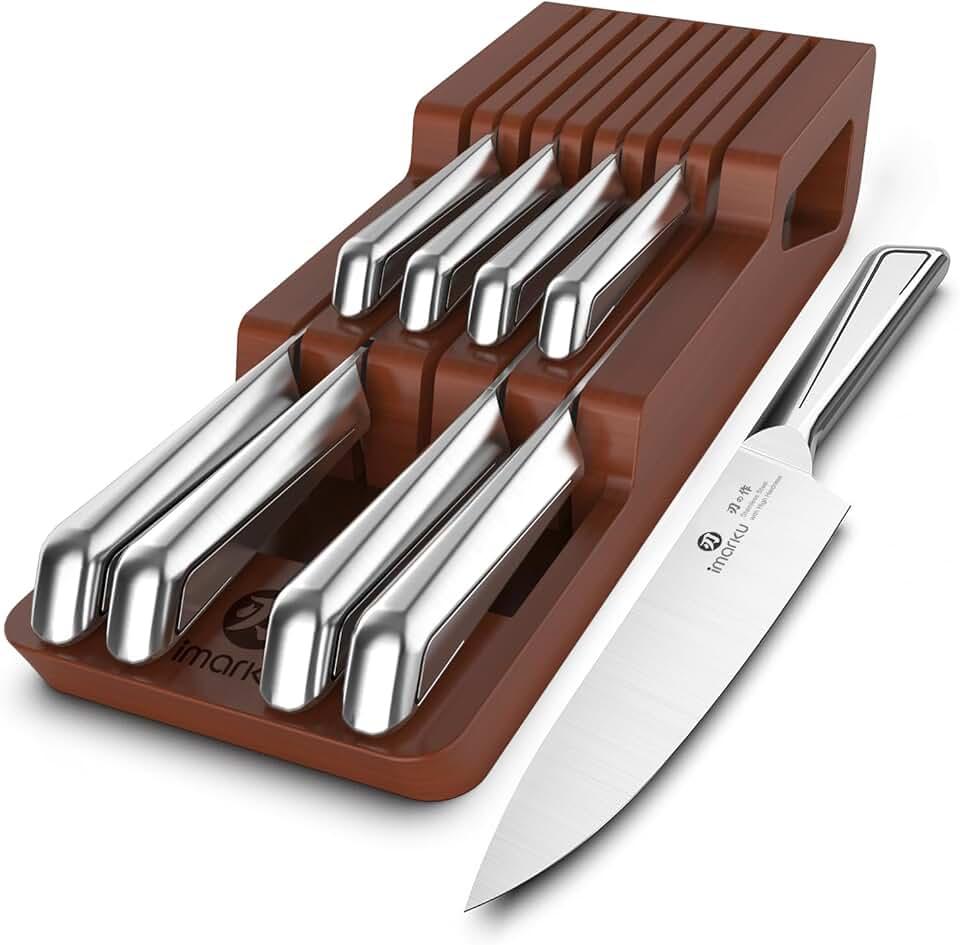 imarku Knife Set, 10 PCS Japanese Stainless Steel Knife Block Set, Kitchen Knife Sets with Wooden Drawer Organizer, Drawer Knife Set,Dishwasher Safe, Ultra Sharp Chef Knife, Gifts for Women Men The Forest Stewardship Council
