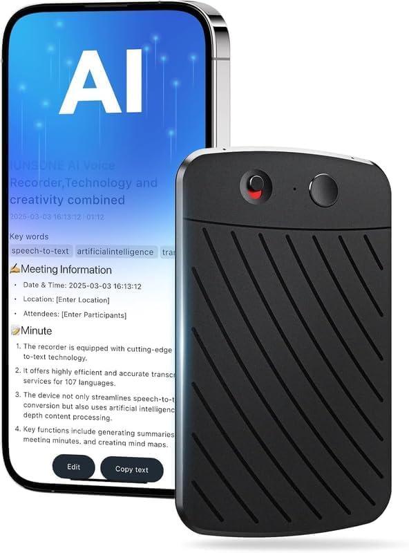 AI Voice Recorder,Note Voice Recorder with Transcribe Summarize  Two-Way Translation,112 Languages,App Control,64GB Memory,Suitable for Lectures,Meetings,Calls,International Exchange (Dark black)