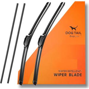 DOG TAIL Water Repellent Silicone Wiper Blades 26" 20" Set with Multiple Adapters and 2 Refills, Automotive Replacement Front Windshield Wiper Blades for My Car with Water Repellency Formula DropClear