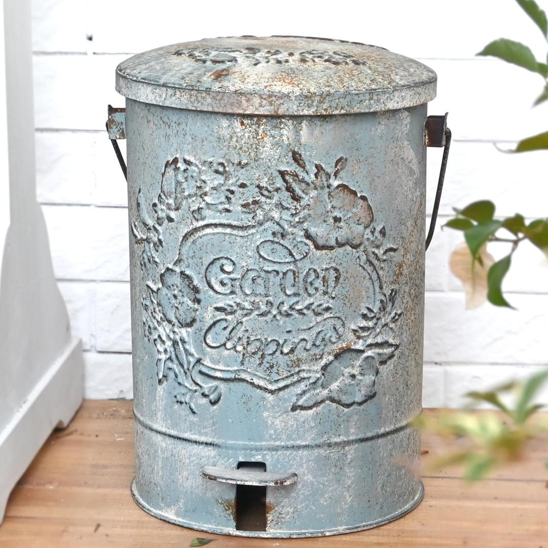 Z&Z ornamentorum Outdoor Small Trash Can with Lid Dog Poop Trash Can Outside for Kitchen Park Garden and Pedal Round Touchless Garbage with Flower and Bird Patterns (Pink)
