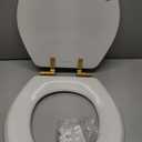 Mayfair Bennett Toilet Seat with Brushed Gold Hinges, Slow Close Wood Seat, Secure Metal Hinges, Easy Install, Made in USA, Round, White