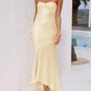 Summer Satin Tube Top Strapless Midi Dress for Women 2025 Formal Ruched Backless Wedding Guest Long Dresses (Yellow, XL)