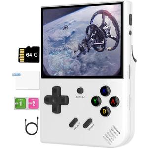 RG35XX Plus Handheld Game Console - 64G TF Card with 3.5 Inch IPS Screen & Linux OS Retro Video Games, Portable Case (White)