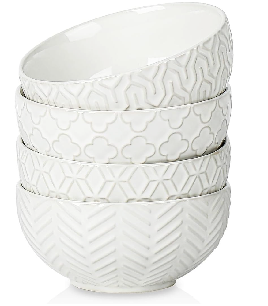 Sureasy Ceramic Cereal Bowls Set of 425 oz White Soup Bowls for Kitchen, Perfect for Soup, Pasta and Salad, Microwave & Dishwasher Safe