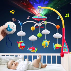 BOBXIN Baby Mobile for Crib, Crib Mobile with Projector and 108 Melodies Music, Crib Toys with Remote Control and Hanging Rattles Rotating,Toy for Newborn and Baby Boy Girl Sleep (plane)