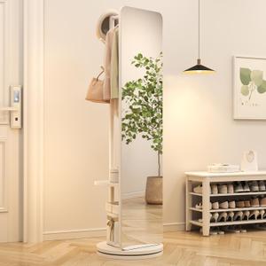 AnywaysWood 70"x19"Full Length Mirror with Stand,Coat Rack with Mirror,Solid Wood Floor Mirror,Swivel Mirrorfor Bedroom, Living Room, Cloakroom