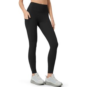 AOPREL High Waisted Yoga Pants with Pockets Tummy Control Compression Leggings for Women, Running, Gym, Lounge (Black)