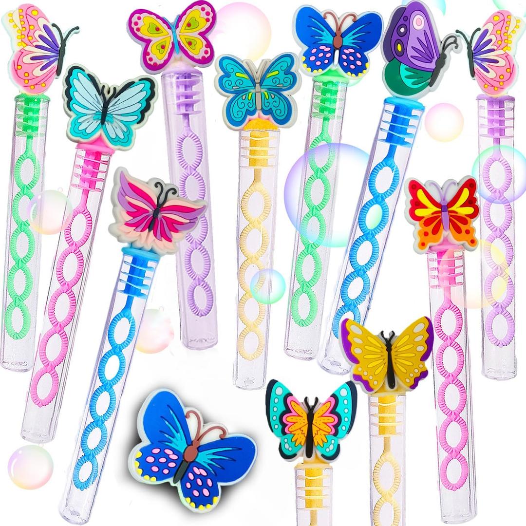 24 Packs Mini Bubble Butterfly Wands Birthday Party Favors for Kids, School Kids Theme Party Supplies,Goodie Bags Stuffers,School Classroom Students Prizes