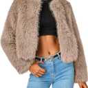 PRETTYGARDEN Women's 2026 Winter Coats Fleece Cropped Jacket Faux Fur Long Sleeve Pockets Shaggy Warm Outerwear Fall Clothes (Medium, Khaki)