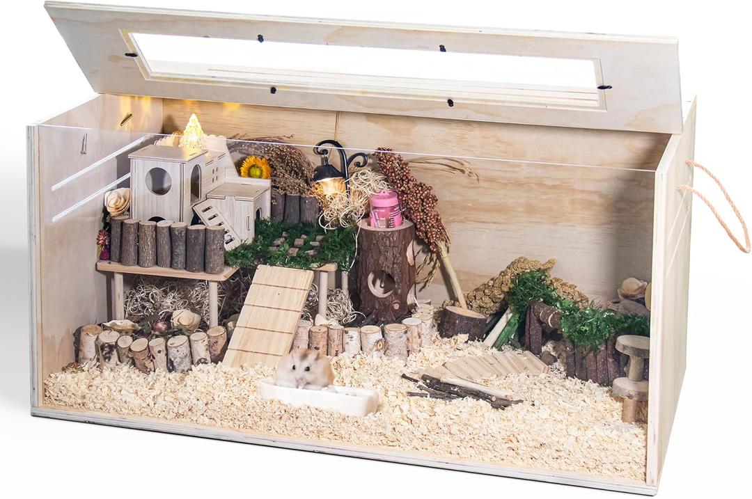 Hamster Cage Chewproof, 32" Wooden Guinea Pig Cage for Small Animals, Openable Top with Easy View Acrylic Panels for Hamster, Rabbit, Guinea Pig, Hedgehog(32" L x 15.7" W x 15.7" H)