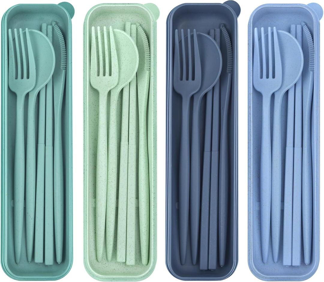4 Sets Reusable Utensils Set with Case, Travel Utensils with Case, Reusable Utensils for Lunch Box Accessories, Portable Lunch Utensils Set for Travel Daily Use