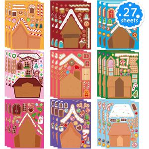 Make a Gingerbread House Stickers 27 PCS Make Your Own Stickers Christmas Crafts for Kids DIY Gingerbread House Christmas Party Classroom Art Activity Favors