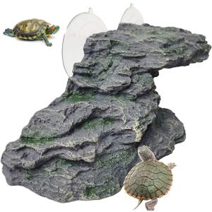 kathson Turtle Basking Platform Baby Tortoise Climbing Ramp Shale Reptiles Dock Resting Terrace Stone Aquarium Ornament Rock Landscaping Decoration for Frogs Newts (Medium Size:8.2”Lx3.3”Wx3.1”H), Gray