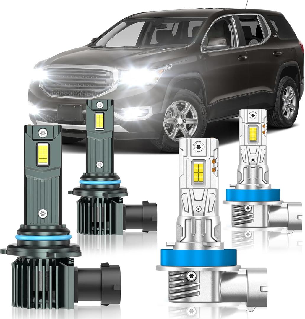 Compatible with GMC Acadia 2013-2019 Fog Bulbs, High&Low Beam Fog Light Bulbs Combo, 800% Super Bright 6000K Cool White, Plug and Play, Pack of 4