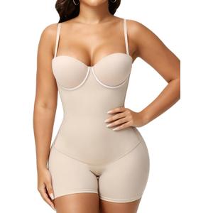 SHAPESHE Strapless Shapewear for Women Lace-up Body Shper Backless Shpewear Bodysuit Butt Lifter (X-Large, Tan)