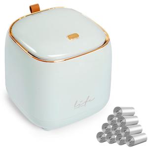 Mini Countertop Trash Can with 10 Rolls of Trash Bags, Waste Can with Press Type Lid, Desktop Trash Can Applicable for Bathroom Vanity,Coffee Table,Offices,Waste Basket (Trash Can-Blue)