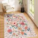 DUKINO 3x5 Area Rug, Floral Rugs for Entryway, Lightweight Non Slip Washable Rug, Indoor Low Pile & Non-Shedding Boho Design Rugs for Bedroom, Living Room, Dining Room, Kitchen, Beige