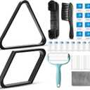 ShinyRelief 22 Pcs Pool Table Brush Set Wooden Billiard Rack 8 or 9 Ball Triangle Diamond for 2-1/4" Pool Ball with Polish Cloth Sticky Lint Roller Cue Chalk Cube Accessories (Black)