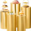 SaitiMade Set of 5 - Gold Cylinder Pedestal Stand Covers, Flexible Cylinder Stand Covers for Party, Wedding or Birthday Event Decor - Only Contains Cylinder Covers
