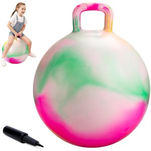 ZOOJOY Hopper Ball for Kids, 18 Inch Bouncy Ball with Handle, Clouds Girl Toys for Indoor Outdoor Active Play, Best Inflatable Balance Hopping Toys for Girls Boys Gifts 3 4 5 6 7 8 Years Old (Green+pink Clouds)