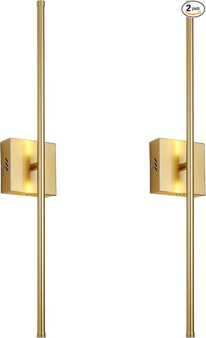 Modern Wall Sconces Set of Two, Dimmable Hardwired Wall Sconces, 350° Rotate, LED Matte Gold Wall Light Fixtures, 3000K Warm Light Wall Lamp for Bathroom, Living Room, 24.4 Inch (2 Pack)