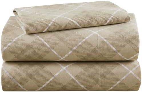 Codi Flannel Sheets Twin Size- 3 Pieces Ultra Soft Warm Sheet Set, Cozy 100% Cotton Tan Plaid Bedsheets, Brushed for Extra Softness, Fall Themed, 12 Inch Deep Pocket